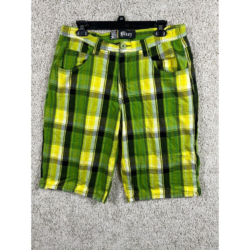 Bluey Mens Plaid Shorts Size XL (36-38) Green Yellow Check Casual Cotton